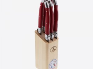 Jean Dubost - Blok met Laguiole Steakmessen RVS - 6st - Rood Jean Dubost - Blok met Laguiole Steakmessen RVS - 6st - Rood