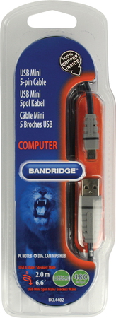 Bandridge - USB Mini 5-pin Kabel - 2.0 m Bandridge - USB Mini 5-pin Kabel - 2.0 m