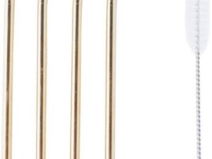 set van 4 cocktailrietjes uit rvs goud met reinigingsborstel 20.5cm set van 4 cocktailrietjes uit rvs goud met reinigingsborstel 20.5cm