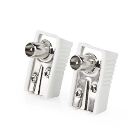 NEDIS - IEC (Coax) Connector Gehoekt | Male | Vernikkeld | 75 Ohm | Schroef | 2 Stuks | Doos NEDIS - IEC (Coax) Connector Gehoekt | Male | Vernikkeld | 75 Ohm | Schroef | 2 Stuks | Doos