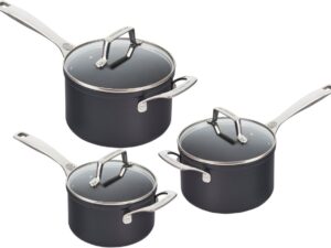 LE CREUSET - Set van 3 Steelpannen met Glazen Deksel