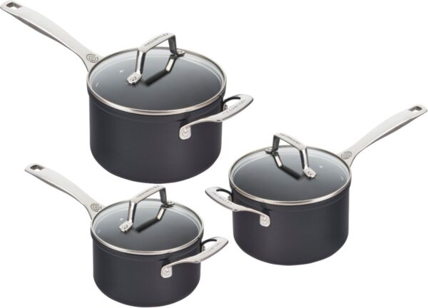 LE CREUSET - Set van 3 Steelpannen met Glazen Deksel