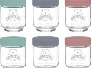 KILNER - Set van 6 bokalen uit glas voor babyvoeding met silicone deksel 190ml