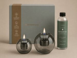 Tenderflame set van 2 kaarsen Globus 10 en 15 uit glas grijs Tenderflame set van 2 kaarsen Globus 10 en 15 uit glas grijs