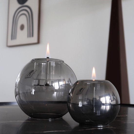 Tenderflame set van 2 kaarsen Globus 10 en 15 uit glas grijs