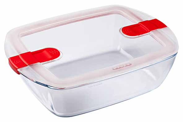 COOK & HEAT OVENSCHOTEL RECHTHOEKIG 2,5L 28X20XH8CM MET KUNSTSTOF DEKSEL PYREX