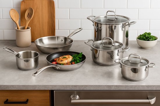 COSY & TRENDY - Classic set 11PCS KOOKPOT+DEKSEL 16-20- 24-24H BRAADPAN 28-24NS - MELKPAN 16